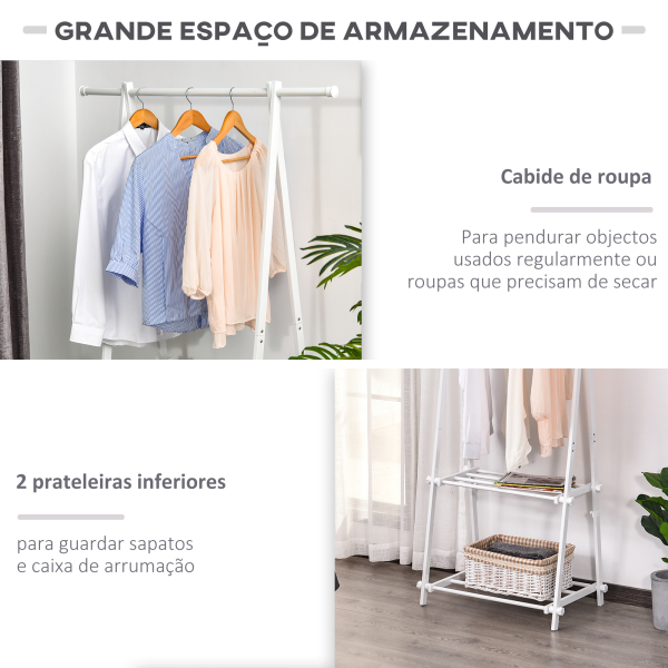 HOMCOM Suporte para Cabide Dobrável com 2 Prateleiras e  1 Barra para Pendurar Roupas para Sala Quarto Entrada 107,5x45x150 cm - Image 5