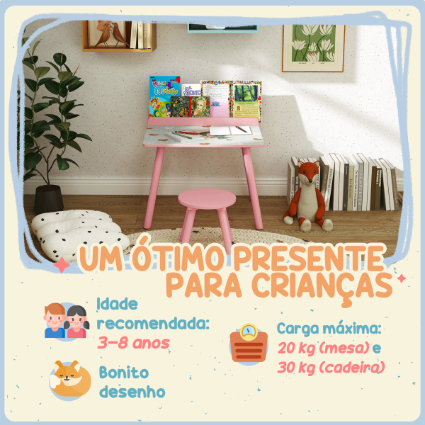AIYAPLAY Mesa e Cadeira para Crianças com Prateleira para Livros Secretária para Crianças acima de 3 Anos Rosa - Image 7