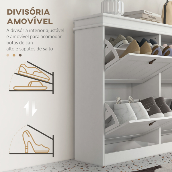 HOMCOM Móvel Sapateira Branco Sapateira Estreita com 4 Portas e Prateleira Ajustável para 20 Pares de Sapatos 105x24x82,5 cm Branco - Image 6
