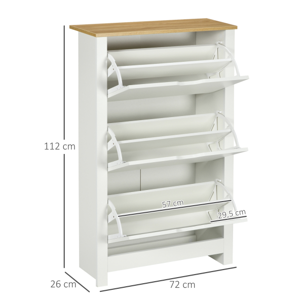 HOMCOM Sapateira Branca Estreita Armário Sapateiro Alto com 3 Gavetas para 12 Pares de Sapatos para Corredor 72x26x112 cm - Image 3