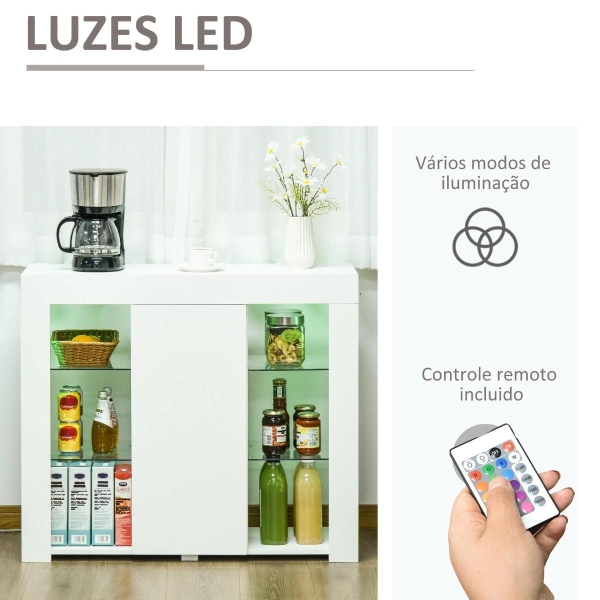 HOMCOM Aparador Moderno com Luzes LED Móvel Buffet com 1 Porta com Fechamento a Pressão e Prateleiras Ajustáveis Controle Remoto 97x35x83cm Branco - Image 6