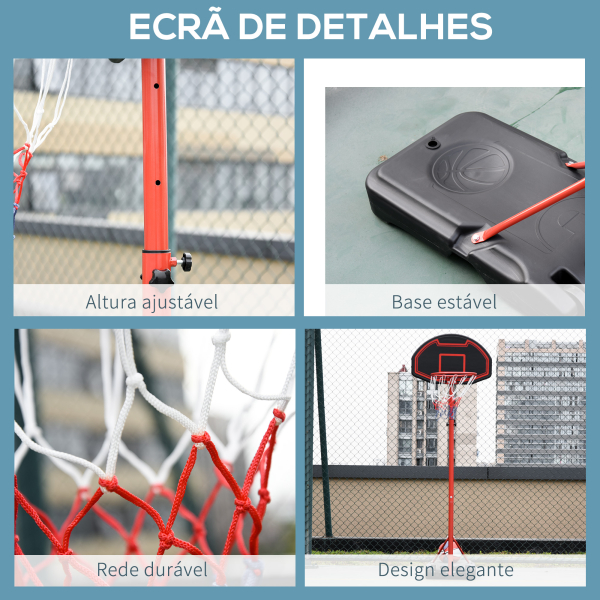 HOMCOM Tabela de Basquetebol com Altura Ajustável 194-249 cm Rodas e Base Recarregável para Adolescentes e Adultos Vermelho e Preto - Image 7