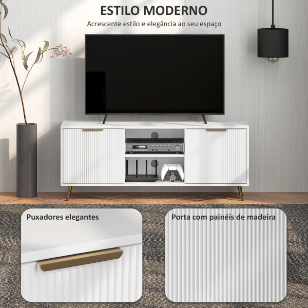 HOMCOM Móvel de TV Moderno Móvel de TV para Sala de Estar com 2 Compartimentos Abertos  para Televisores de 55 Polegadas 120x35x48 cm Branco - Image 5