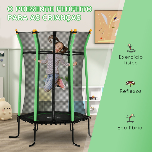 HOMCOM Trampolim para Crianças com Rede de Segurança e Estrutura de Aço para Interiores e Exteriores Carga 50kg Ø163,5x190 cm Verde - Image 7