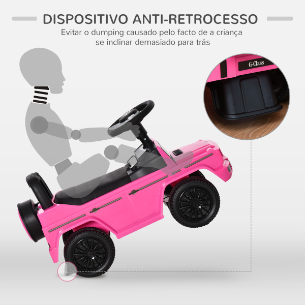 HOMCOM Carro Andador para Bebés com Licença Mercedes G350 com Compartimento de Arrumação e Volante Carga 25 kg 62,5x28,5x45 cm Rosa - Image 6