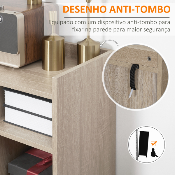 HOMCOM Aparador Moderno com 2 Portas 1 Gaveta e 3 Prateleiras Abertas Aparador Auxiliar de Armazenamento 80x30x96,5cm Madeira - Image 6