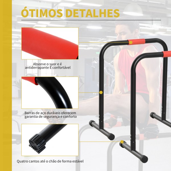 HOMCOM Suporte de treino de barras paralelas para flexões inclinadas construção muscular Calistênicos 63x41x73 cm Preto - Image 5