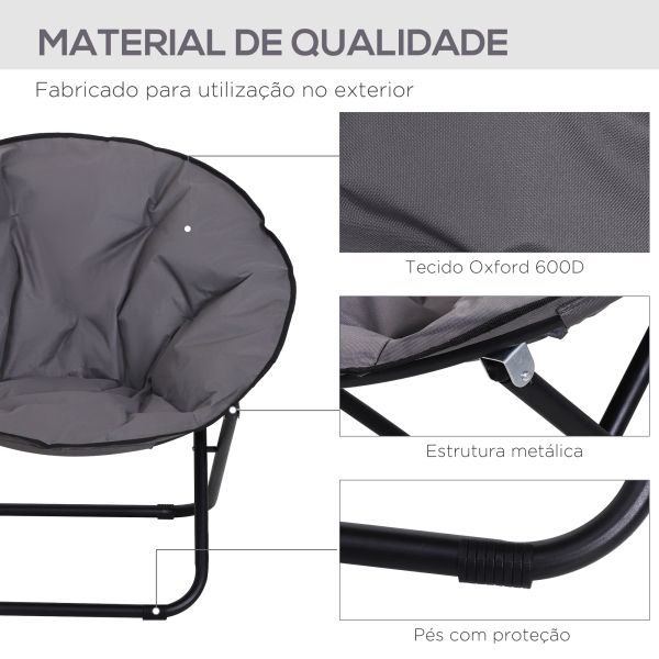 Outsunny Cadeira de Lua Cadeira Redonda de Lua com Assento de Tecido Oxford e Pés de Metal para Campismo  80x80x75 cm Cinza - Image 6