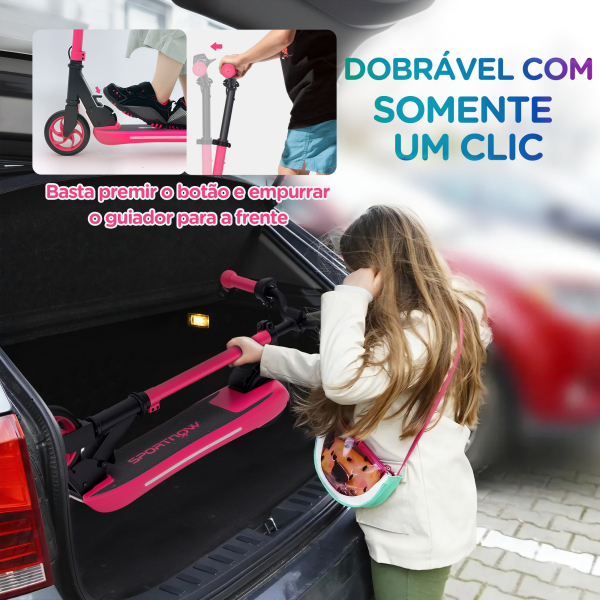 SPORTNOW Trotinete Elétrica Dobrável para Crianças 120 W Autonomia 6 km e Máximo 10 km/h com Travão Luzes LED 74x52x83-87 cm Rosa - Image 7
