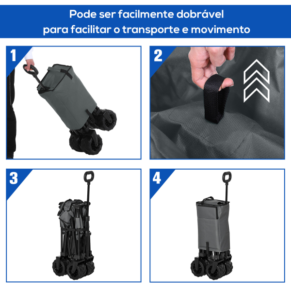 Outsunny Carrinho de Transporte Dobrável com Rodas Giratórias 360° e Guiador Ajustável 59-89 cm para Campismo Praia 108x55x61-91 cm Cinza Escuro - Image 6