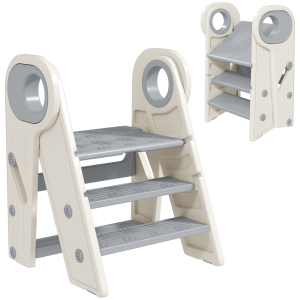 AIYAPLAY Banco para Crianças Dobrável Torre de Aprendizagem Escada para Crianças Antiderrapante  46,5x47x61,5 cm Cinza e Branco