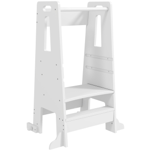 AIYAPLAY Torre de Aprendizagem para Crianças com Altura Ajustável em 3 Níveis e Barreira de Segurança 45x47,5x91 cm Branco