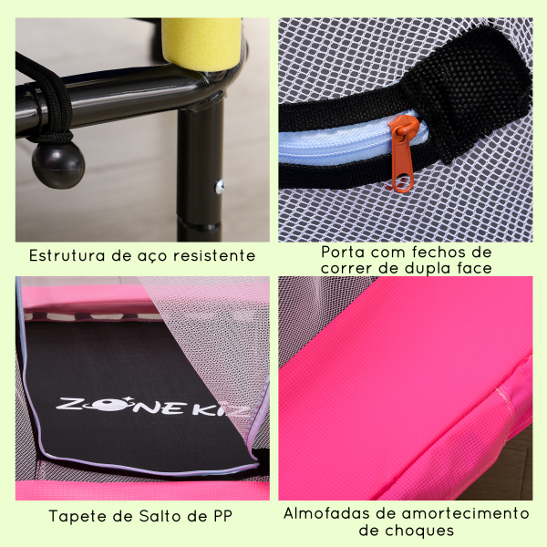 ZONEKIZ Trampolim para Crianças 95x85 cm com Rede de Segurança trampolim Infantil para Crianças de 3-6 Anos 122x122x97 cm Rosa - Image 5