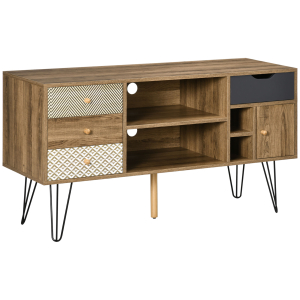 HOMCOM Móvel de TV com Prateleira de Armazenamento 4 Gavetas e Pés de Metal para Televisores de até 50 Polegadas 120x39x64cm Marrom