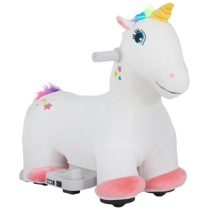 AIYAPLAY Unicórnio Elétrico para Crianças de 18 a 36 Meses Unicórnio Infantil Eétrico com Bateria 6V e Música 69x34x53 cm Branco