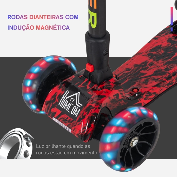 HOMCOM trotinete dobrável para crianças acima de 3 anos com altura ajustável em 4 níveis luzes musica e Nevoeiro de água 61x26x63-81 cm Vermelho - Image 5