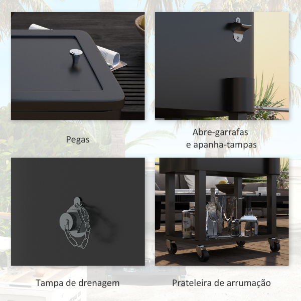 Outsunny Carrinho Refrigerador de Bebidas de 56L com Rodas Abridor de Garrafas e Prateleira para Pátio Festas 67x35x80 cm Preto - Image 6