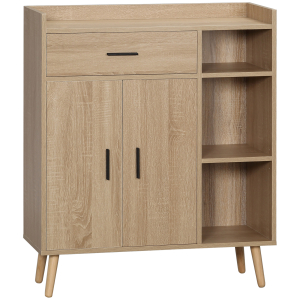 HOMCOM Aparador Moderno com 2 Portas 1 Gaveta e 3 Prateleiras Abertas Aparador Auxiliar de Armazenamento 80x30x96,5cm Madeira