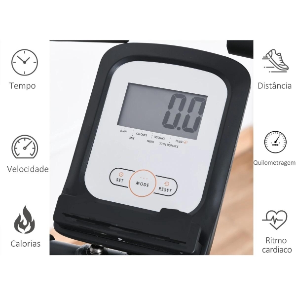 HOMCOM Bicicleta Estática Dobrável com Volante de Inércia de 1,5kg Sensor de Pulso Tela LCD Resistência Ajustável em 8 Níveis e Assento Regulável 107x53x107cm Preto - Image 5