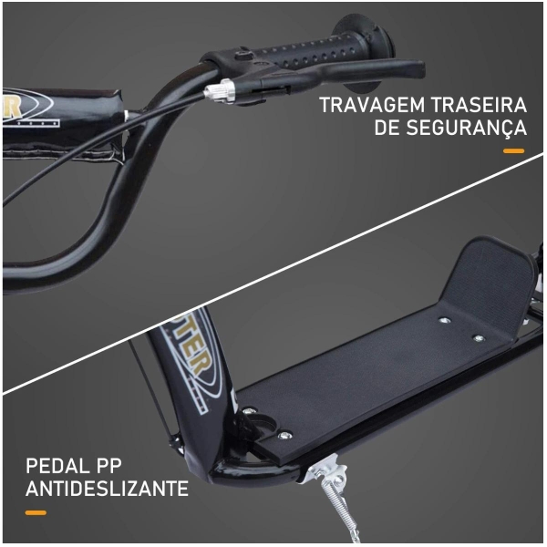 HOMCOM Trotinete para Crianças acima de 5 anos Scooter de 2 Rodas Grandes de 12 Polegadas com Freio e Guidão Ajustável em Altura Carga Máx. 100kg 120x52x80-88cm Preto - Image 6