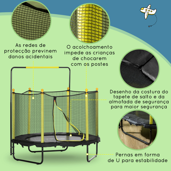 ZONEKIZ Trampolim Infantil com Rede de Segurança Barra Ajustável para Interior e Exterior Ø140x120-140 cm Preto - Image 5