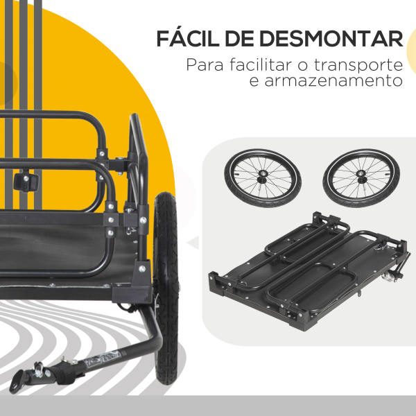 HOMCOM Reboque de Carga para Bicicletas com 2 Rodas Refletores e Bandeira Capacidade de 70L Carga 40 kg 125x64x53,5 cm Preto - Image 6