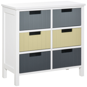 HOMCOM Cómoda de Madeira com 6 Gavetas Cómoda Auxiliar de Armazenamento com Pés Elevados Estilo Moderno para Dormitórios Sala de Estar Casa de Banho 60x28x58cm Multicor