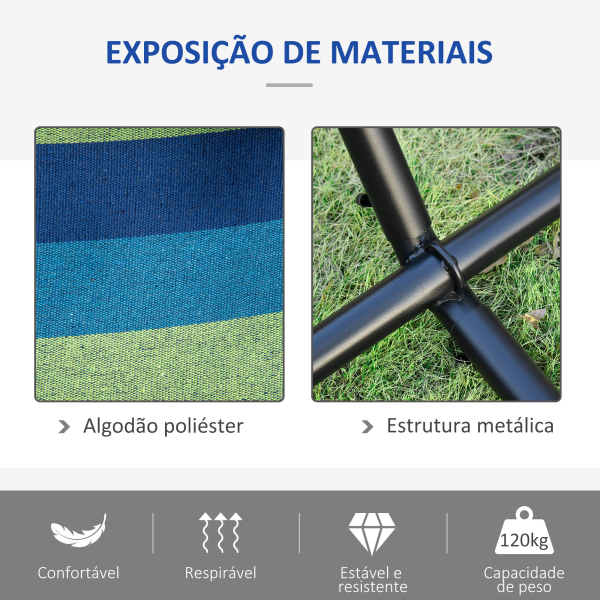 Outsunny Cama Rede com Suporte 310x117 cm com Bolsa de Transporte Altura Ajustável Capacidade 120 kg para Campismo Pátio Verde e Azul - Image 5
