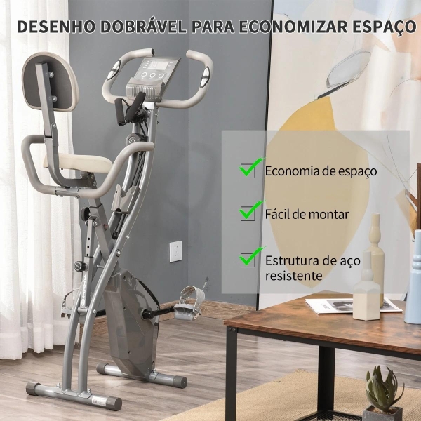 HOMCOM Bicicleta Estática Dobrável com Altura e Resistência Ajustáveis com Tela LCD e Assento com Encosto 51x97x115cm Cinza - Image 6