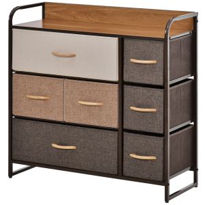 HOMCOM Cómoda com 7 Gavetas de Tecido Dobráveis Móvel Organizador com Estrutura Metálica e Antitombo 80x29x78,5 cm Multicolor