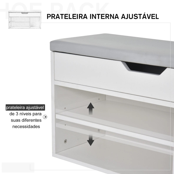 HOMCOM Sapateira com Assento Acolchoado Carga máxima de 120kg MDF 80x30x43cm Branco - Image 6