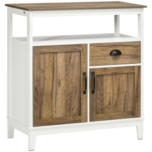 HOMCOM Aparador Sala de Estar com 2 Portas Gaveta e Prateleira Ajustável para Sala de Jantar Cozinha Dormitório 76,6x35x81,5 cm Branco e Madeira Envelhecida