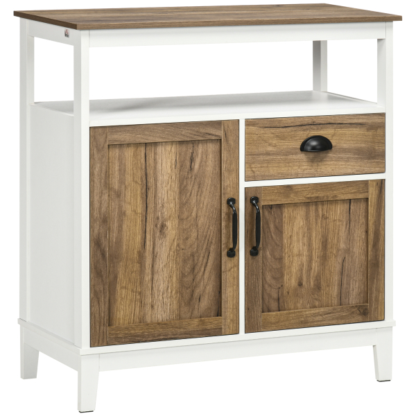 HOMCOM Aparador Sala de Estar com 2 Portas Gaveta e Prateleira Ajustável para Sala de Jantar Cozinha Dormitório 76,6x35x81,5 cm Branco e Madeira Envelhecida
