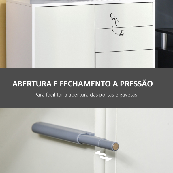 HOMCOM Aparador Auxiliar com 2 Portas 2 Gavetas e Prateleira Ajustável Abertura a Pressão Móvel Organizador de Armazenamento para Dormitório Sala de Estar 79x36x74cm Branco - Image 6