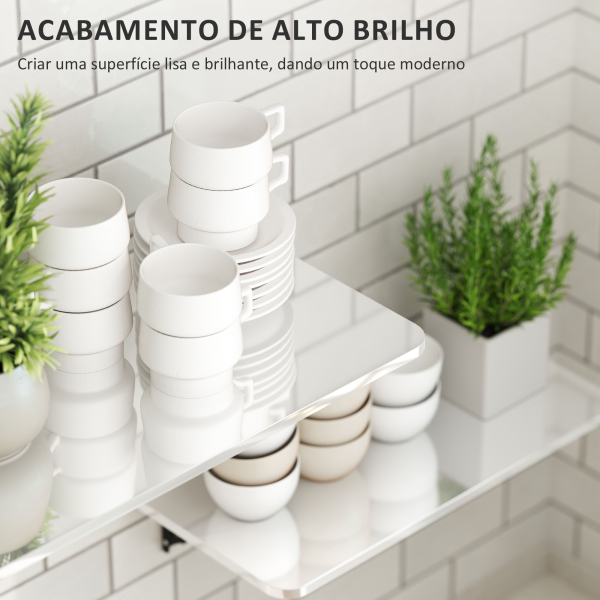 HOMCOM Conjunto de 2 Mesas Dobráveis de Parede Secretárias Flutuantes para Espaços Pequenos Mesas Rebatíveis Branco Brilhante - Image 5