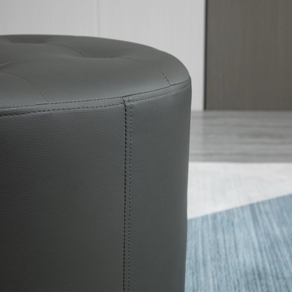 HOMCOM Apoio para os pés Otomano Giratório Banco Puff Redondo Estofado em Couro Sintético de Estilo Moderno para Dormitório Entrada Sala de Estar Ø45,5x44,5cm Cinza - Image 8