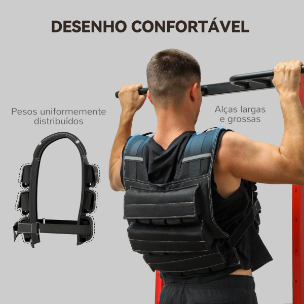 SPORTNOW Colete de Pesos 20 kg Colete de Musculação Ajustável com Bandas Reflectoras Colete de Cross Training  Preto - Image 6