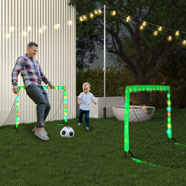 SPORTNOW Conjunto de 2 Balizas de Futebol Dobráveis para Crianças com Luz LED e Postes de Fibra de Vidro 120x90x90 cm Verde - Image 2