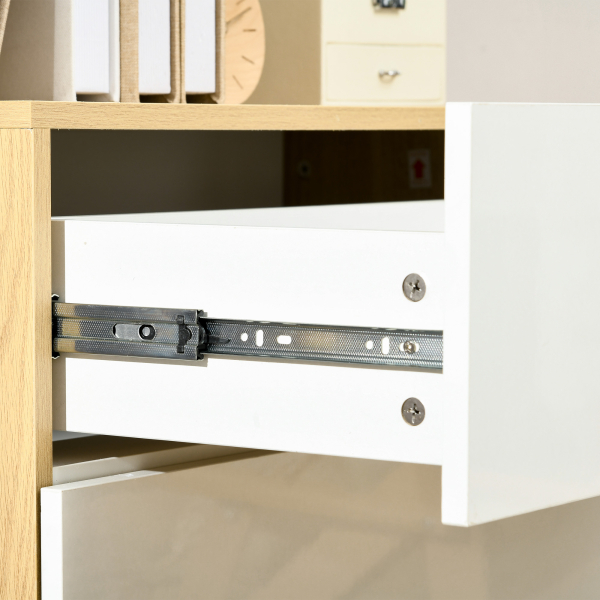 HOMCOM Cómoda com 4 Gavetas de Alto Brilho Cómoda de Madeira de Estilo Moderno 70x35x92 cm Branco e Madeira - Image 7
