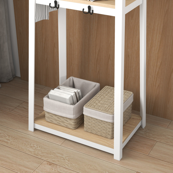 HOMCOM Suporte para Cabides de 3 Níveis Suporte para Cabides com 6 Ganchos e Prateleiras para Entrada Corredor 61x41x165 cm Natural - Image 8