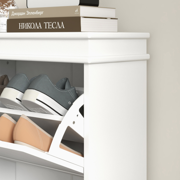 HOMCOM Móvel Sapateira Branco Sapateira Estreita com 2 Portas e Prateleira Ajustável para 10 Pares de Sapatos 54x24x82,5 cm Branco - Image 9