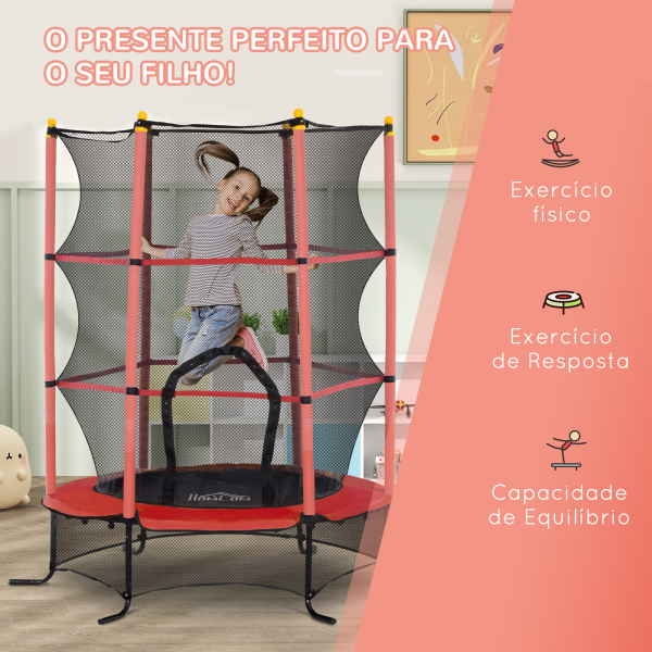 HOMCOM Trampolim para Crianças com Rede de Segurança e Estrutura de Aço para Interiores e Exteriores Carga 50 kg Ø163x190 cm Vermelho - Image 7
