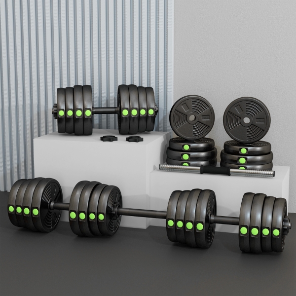 SPORTNOW Kit de Halteres 30 kg 2 em 1 Jogo de Pesos com Barra de Pesos Pega Antiderrapante para Treino de Força  Preto e Verde - Image 8