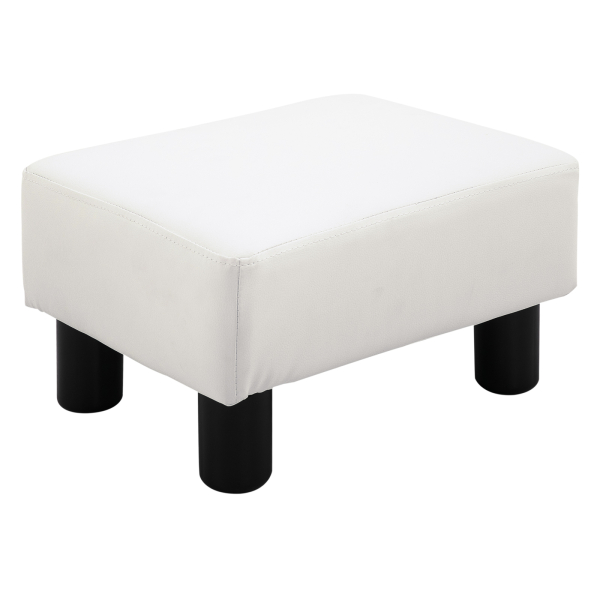 HOMCOM Apoio para os Pés Octomano Banco Pequeno Estofado em Pele Sintética com Assento Acolchoado e Pés de Plástico 40x30x24 cm Branco