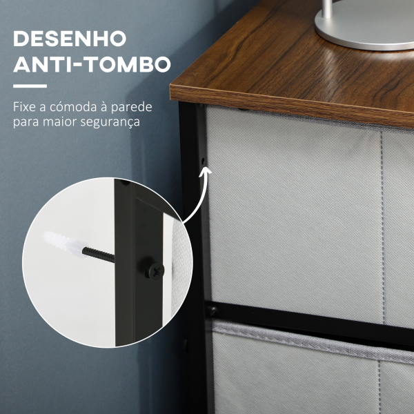 HOMCOM Cómoda Estilo Industrial Cómoda com 6 Gavetas de Tecido Dobrável com Pés com Almofadas Ajustáveis 80x30x62,5 cm Cinza e Marrom - Image 5