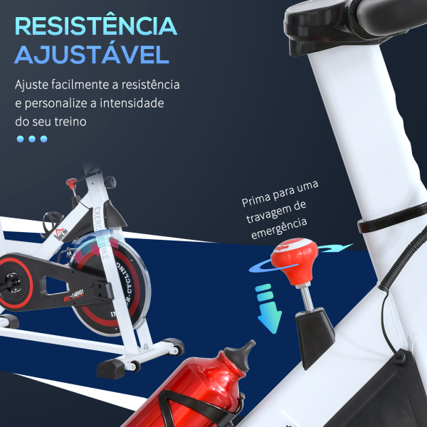 HOMCOM Bicicleta estática com tela LCD Sela ajustável Volante 8 kg Carga 100 kg 103x53x110-114 cm Branco - Image 6