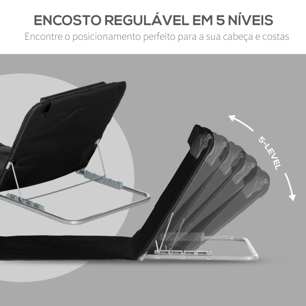 Outsunny Conjunto de 2 Esteiras de Praia com Encosto Reclinável em 5 Níveis Bolsa de Transporte e Apoio de Cabeça 48x134x33-43 cm Preto - Image 5