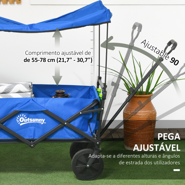 Outsunny Carrinho de Transporte Dobrável com Toldo Removível e Alça Ajustável Capacidade 100 kg para Campismo 97x52x105 cm Azul - Image 5