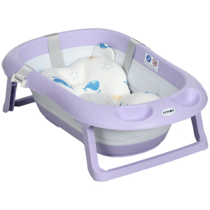 ZONEKIZ Banheira para Bebé Recém Nascido Dobrável 40L com Almofada Pés Antiderrapantes e Orifício de Drenagem 83x48x23,5 cm Roxo