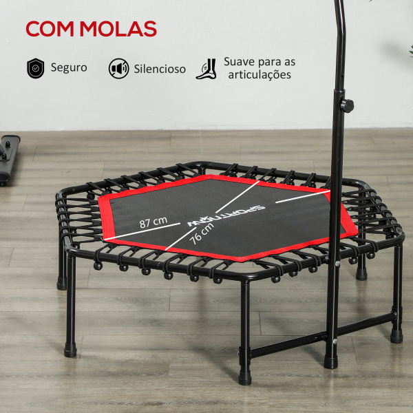 SPORTNOW Trampolim Fitness 114x114x132 cm com Guiador Ajustável em 3 Níveis Estrutura de Aço para Treino de Perna Corpo Vermelho - Image 5